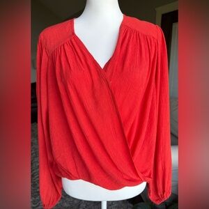 Free People XS Long Sleeve Coral Drapey Wrap Blouse
